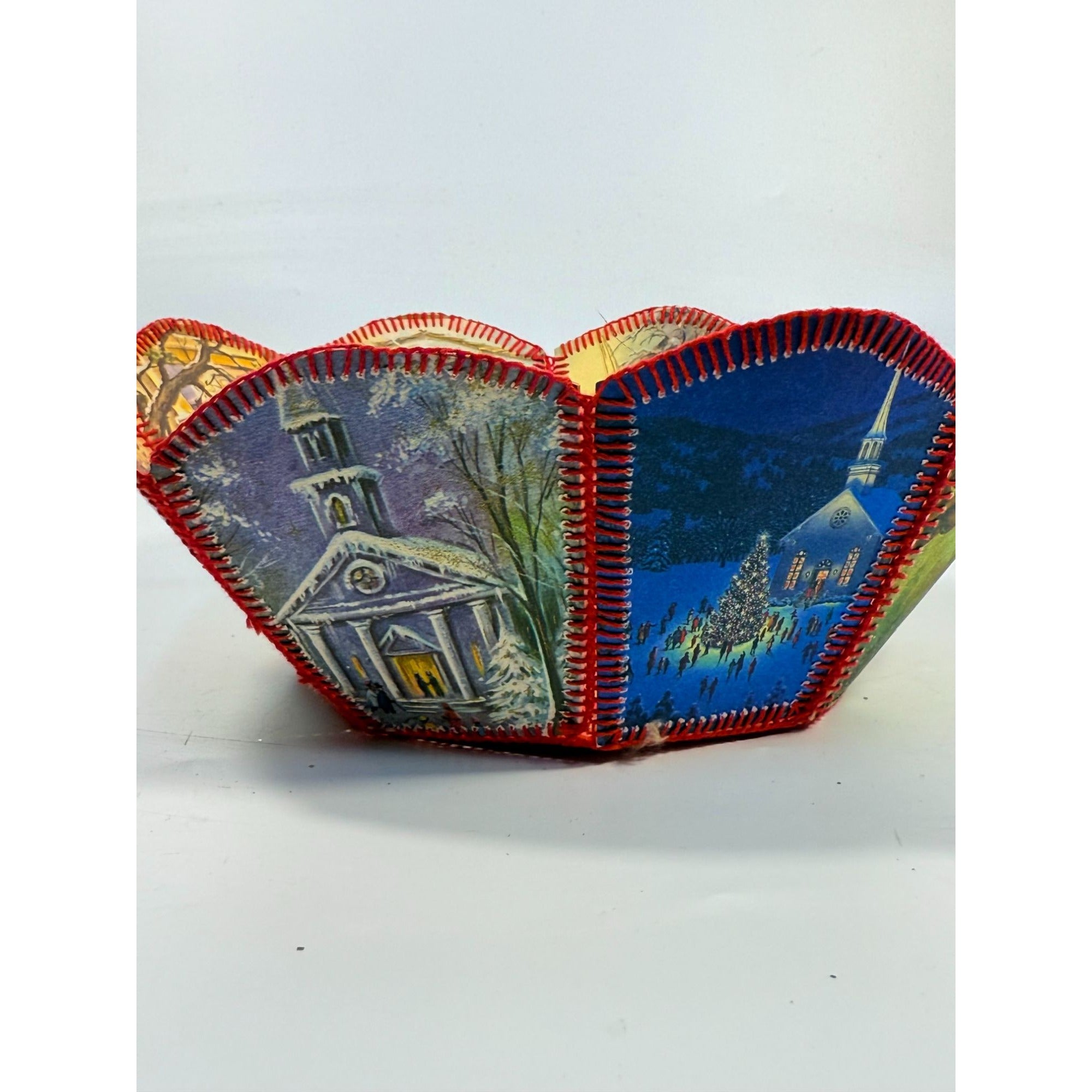 Christmas Card Basket Vintage Handmade Crochet Greeting Card Basket Bowl Christmas Holiday