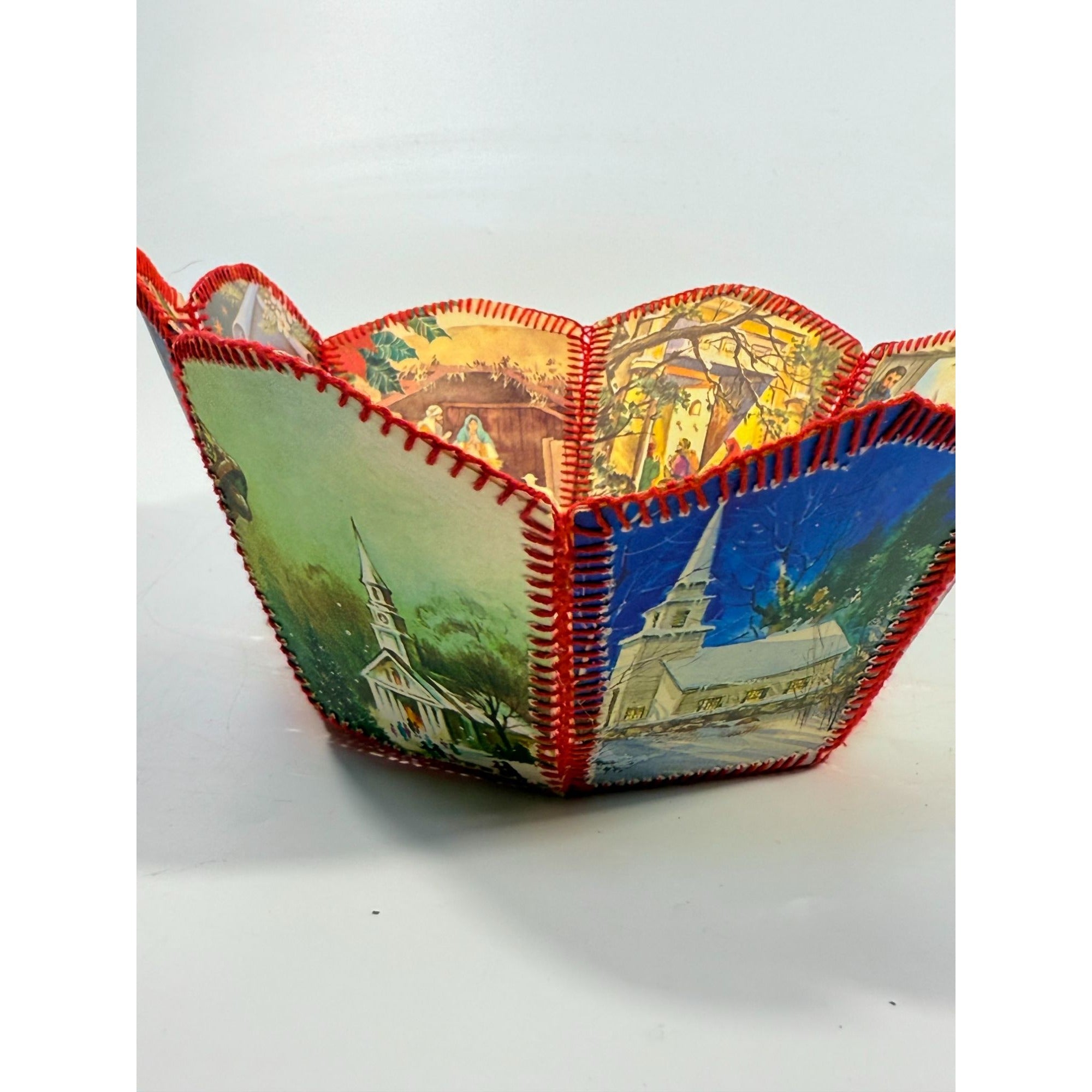 Christmas Card Basket Vintage Handmade Crochet Greeting Card Basket Bowl Christmas Holiday