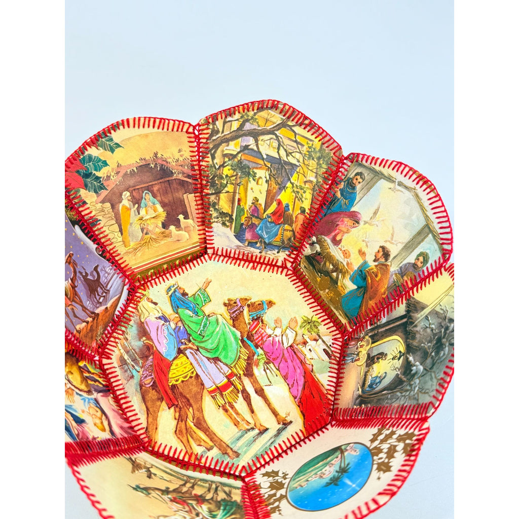 Christmas Card Basket Vintage Handmade Crochet Greeting Card Basket Bowl Christmas Holiday