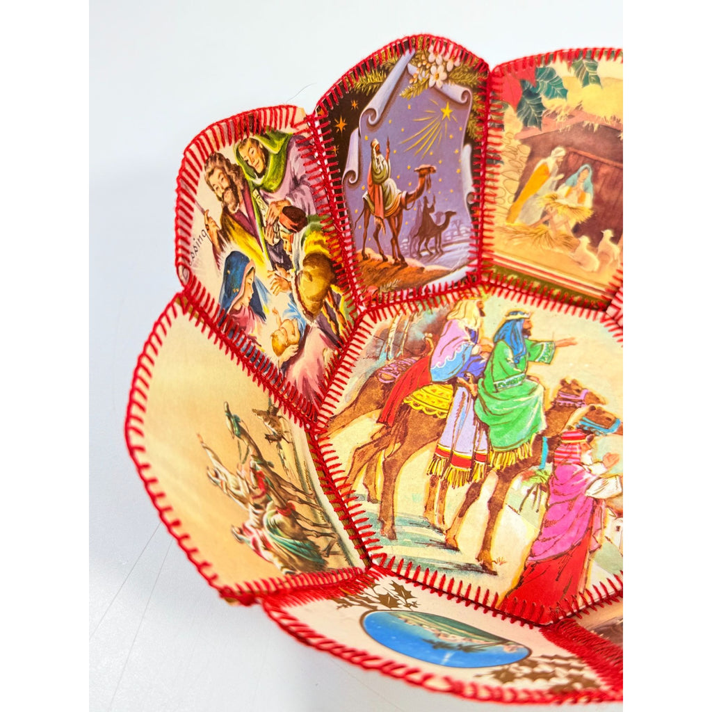 Christmas Card Basket Vintage Handmade Crochet Greeting Card Basket Bowl Christmas Holiday