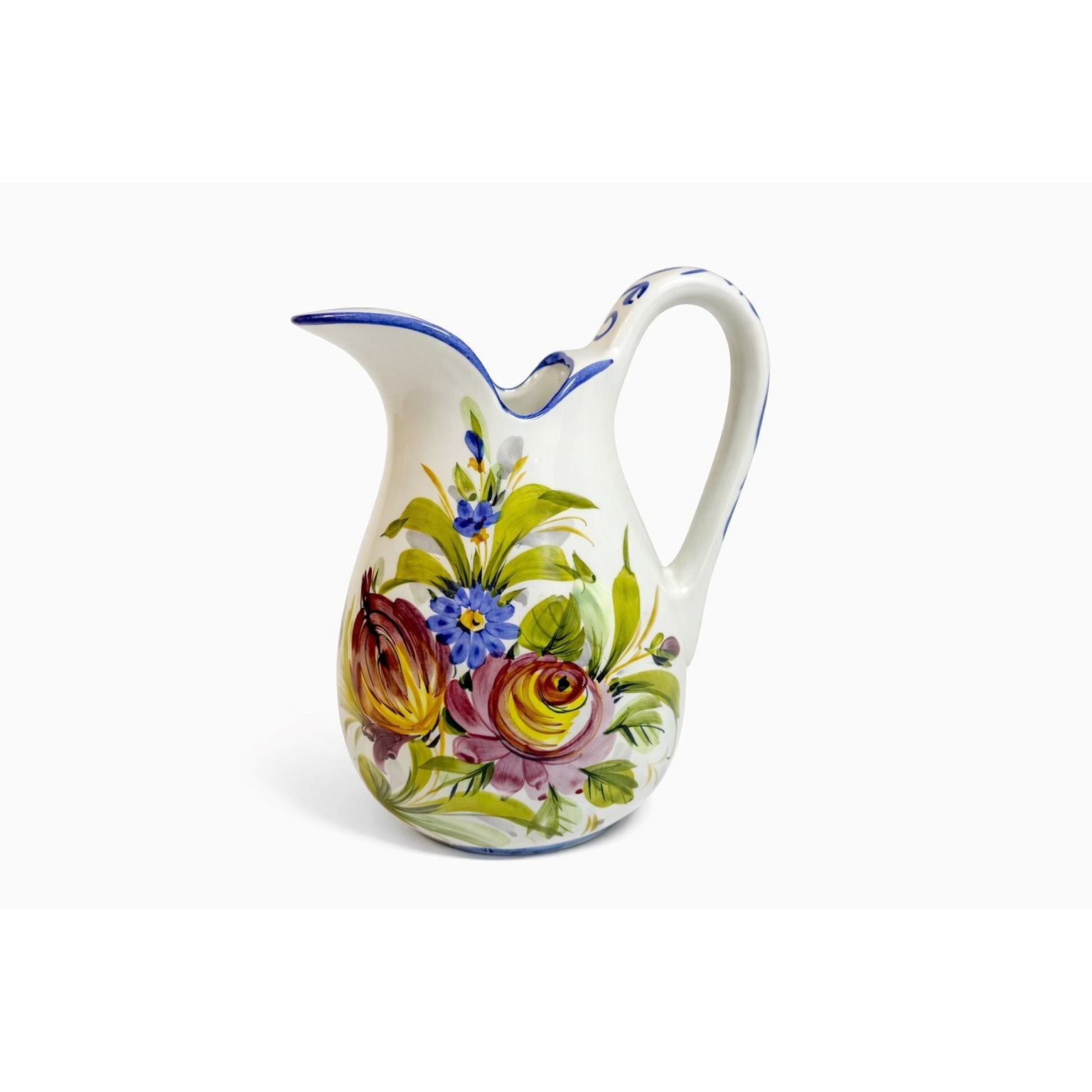 Art Pottery Jug Water Pitcher Large Italian Florentina Florentine Capodimente  Hand Painted Flowers Itay Floral Design Grand Millennial Vase