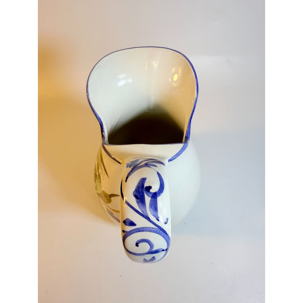 Art Pottery Jug Water Pitcher Large Italian Florentina Florentine Capodimente  Hand Painted Flowers Itay Floral Design Grand Millennial Vase