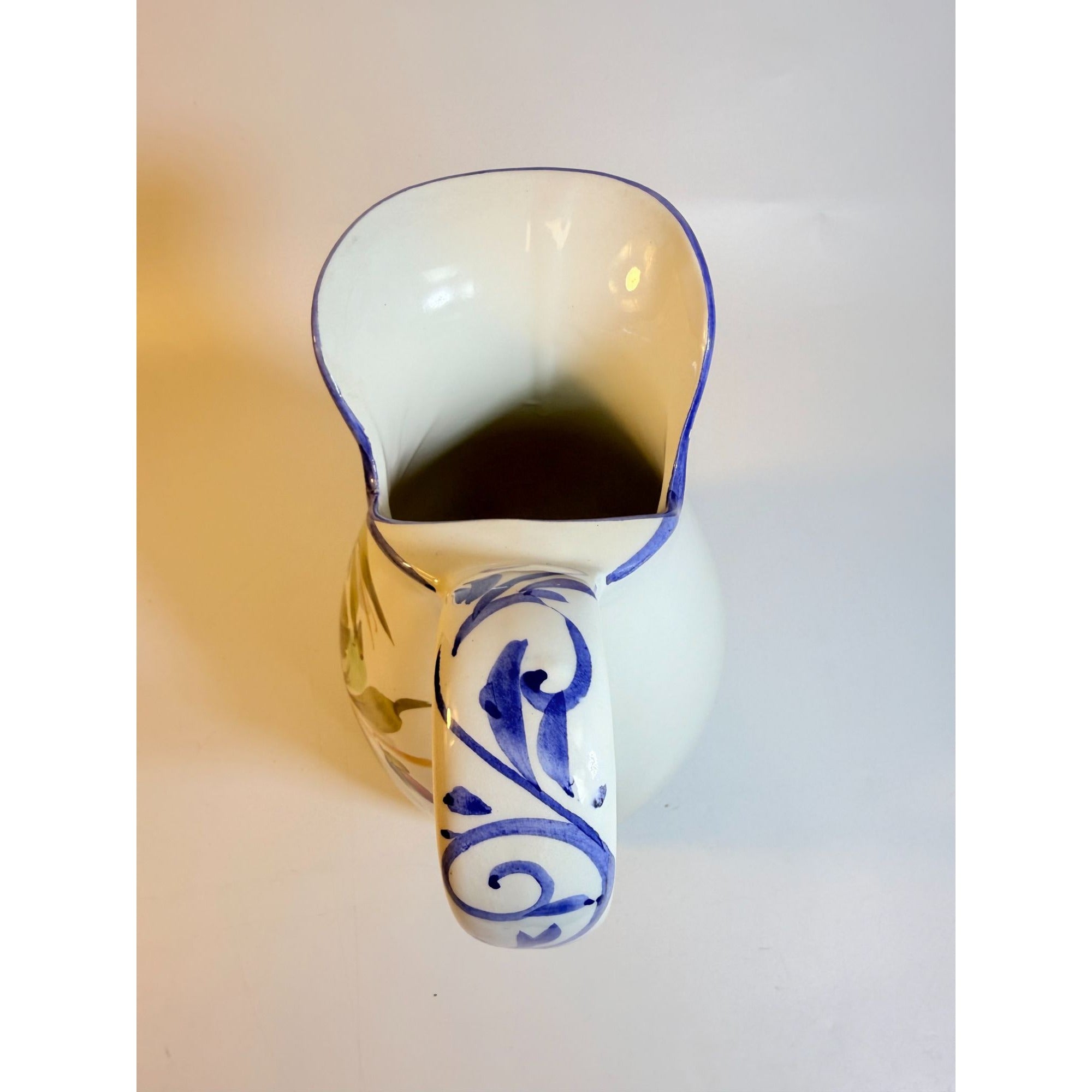 Art Pottery Jug Water Pitcher Large Italian Florentina Florentine Capodimente  Hand Painted Flowers Itay Floral Design Grand Millennial Vase