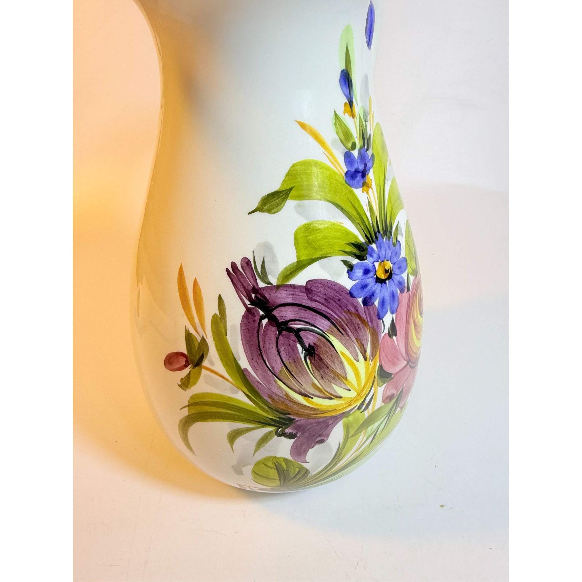 Art Pottery Jug Water Pitcher Large Italian Florentina Florentine Capodimente  Hand Painted Flowers Itay Floral Design Grand Millennial Vase