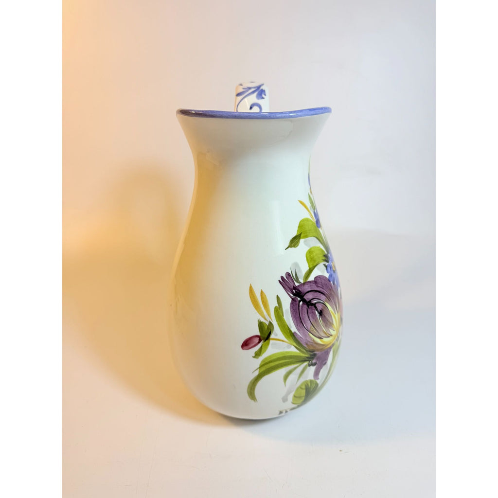 Art Pottery Jug Water Pitcher Large Italian Florentina Florentine Capodimente  Hand Painted Flowers Itay Floral Design Grand Millennial Vase