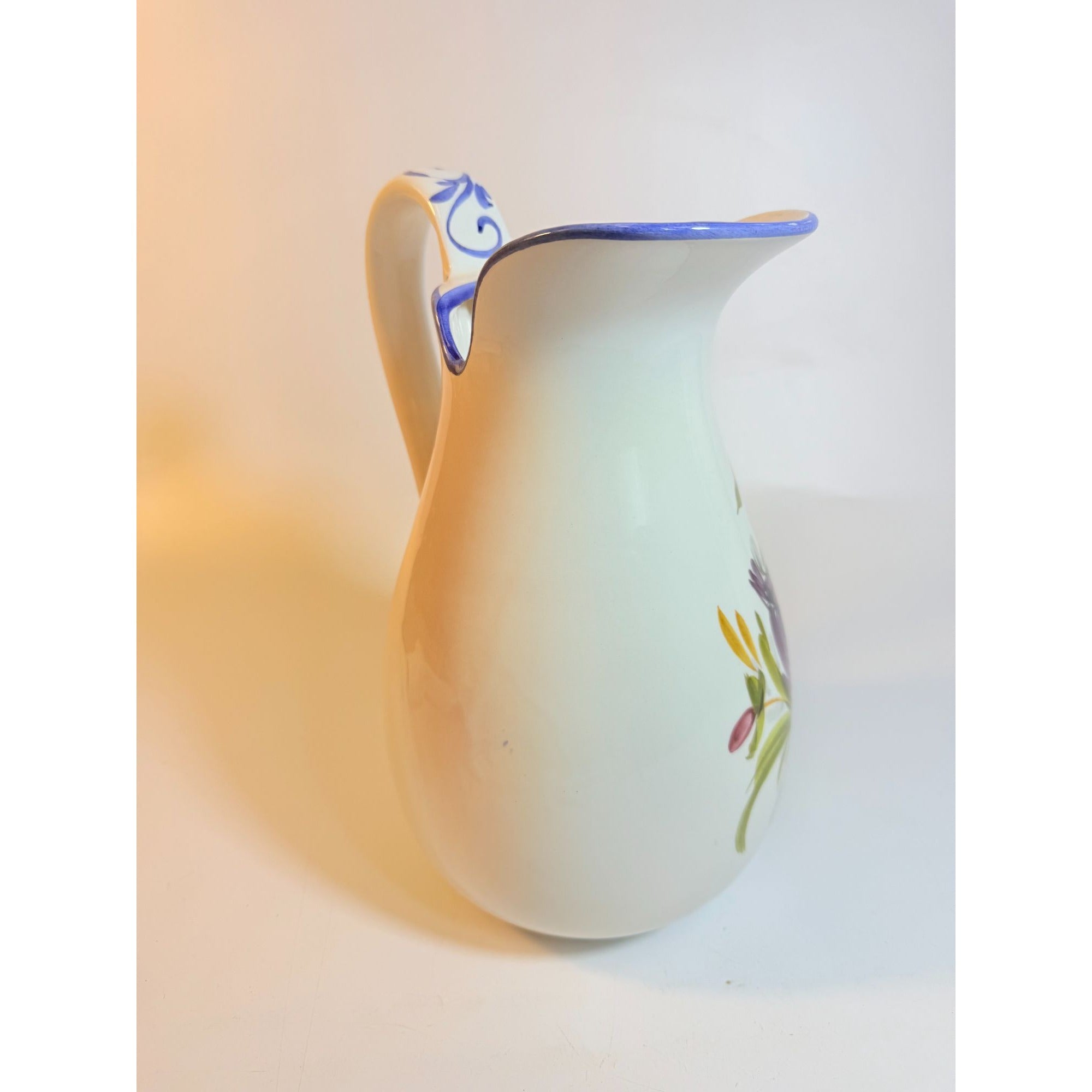 Art Pottery Jug Water Pitcher Large Italian Florentina Florentine Capodimente  Hand Painted Flowers Itay Floral Design Grand Millennial Vase