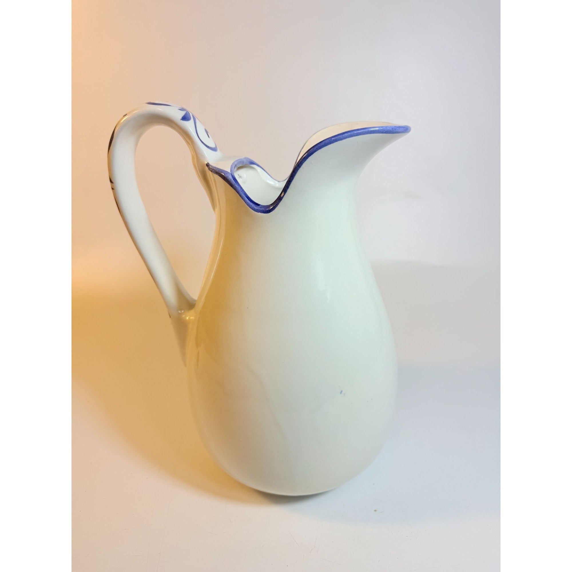 Art Pottery Jug Water Pitcher Large Italian Florentina Florentine Capodimente  Hand Painted Flowers Itay Floral Design Grand Millennial Vase