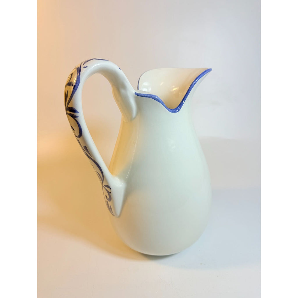 Art Pottery Jug Water Pitcher Large Italian Florentina Florentine Capodimente  Hand Painted Flowers Itay Floral Design Grand Millennial Vase