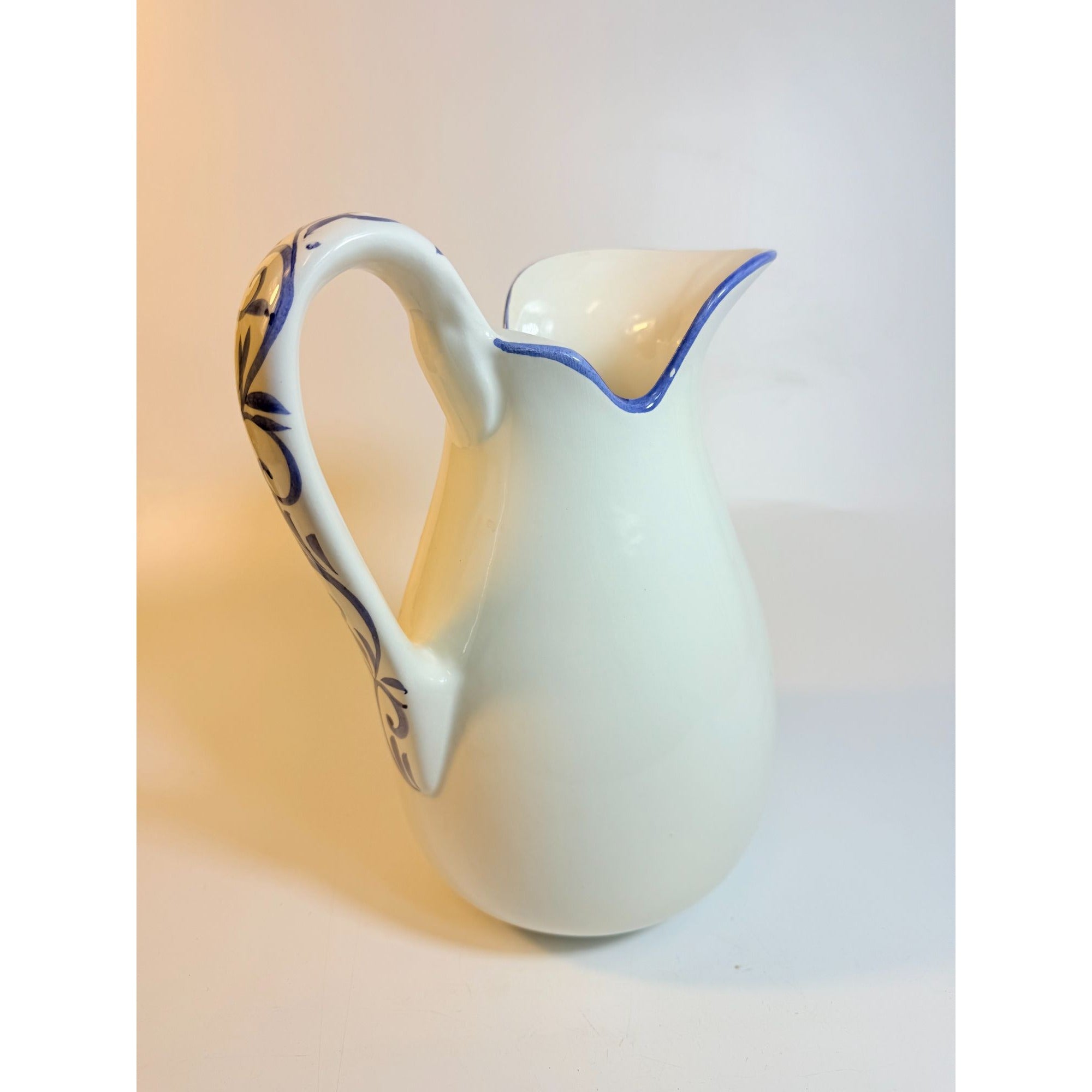 Art Pottery Jug Water Pitcher Large Italian Florentina Florentine Capodimente  Hand Painted Flowers Itay Floral Design Grand Millennial Vase