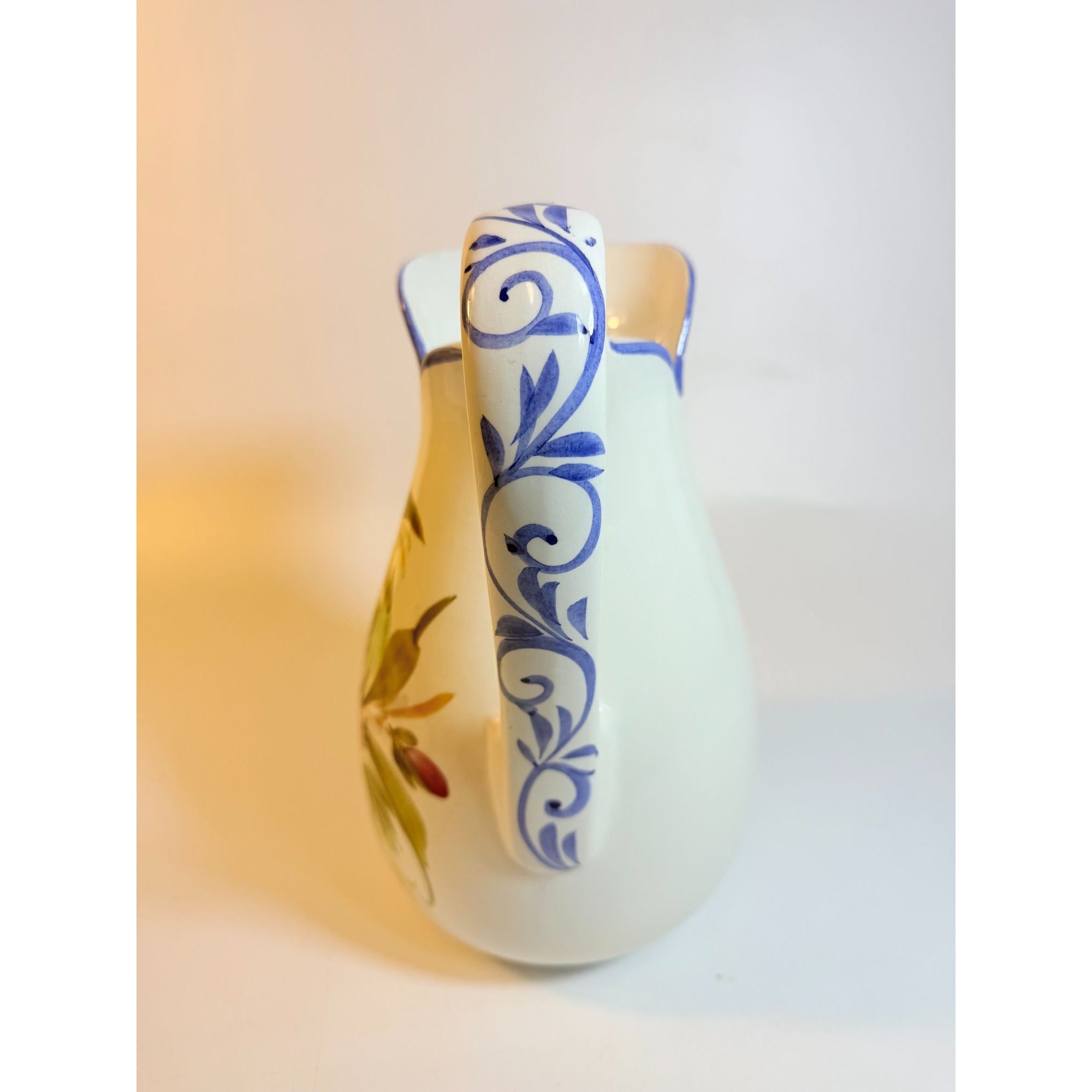 Art Pottery Jug Water Pitcher Large Italian Florentina Florentine Capodimente  Hand Painted Flowers Itay Floral Design Grand Millennial Vase