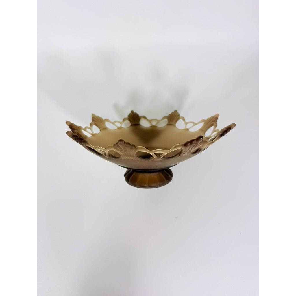 Fruit Bowl Centerpiece Bowl Compote Westmoreland Glass Brown Mist Amber Glass Art Glassware Doric Reticulated Lace Ring and Petal