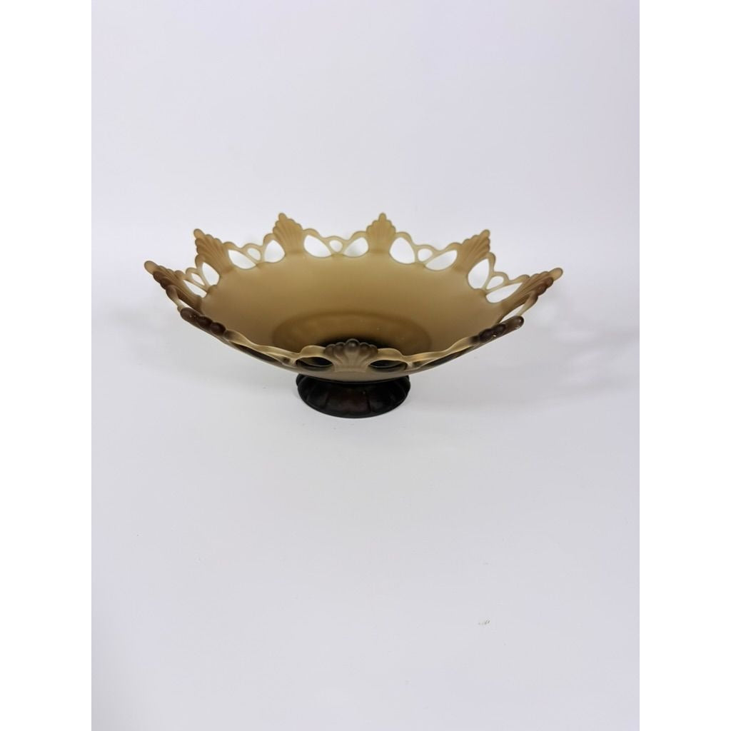 Fruit Bowl Centerpiece Bowl Compote Westmoreland Glass Brown Mist Amber Glass Art Glassware Doric Reticulated Lace Ring and Petal