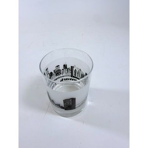 Old Fashioned Rocks Glass Newark EWR Airport Code Cityscape Frosted Middle Vintage Mid Century Skyline Barware Drinkware Rare