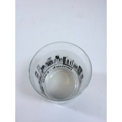 Old Fashioned Rocks Glass Newark EWR Airport Code Cityscape Frosted Middle Vintage Mid Century Skyline Barware Drinkware Rare