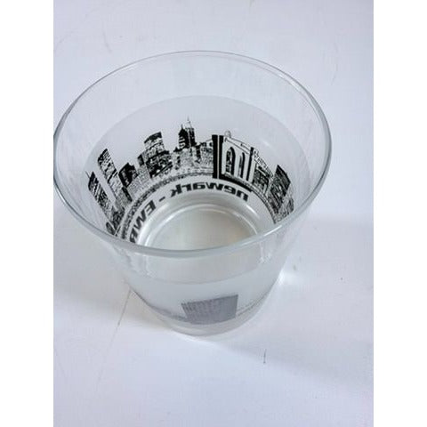 Old Fashioned Rocks Glass Newark EWR Airport Code Cityscape Frosted Middle Vintage Mid Century Skyline Barware Drinkware Rare