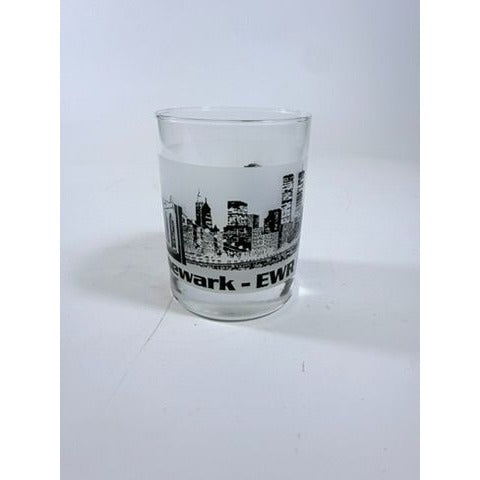 Old Fashioned Rocks Glass Newark EWR Airport Code Cityscape Frosted Middle Vintage Mid Century Skyline Barware Drinkware Rare