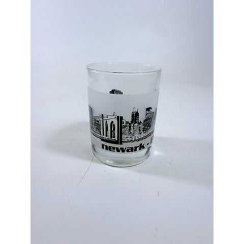 Old Fashioned Rocks Glass Newark EWR Airport Code Cityscape Frosted Middle Vintage Mid Century Skyline Barware Drinkware Rare