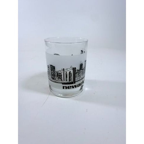 Old Fashioned Rocks Glass Newark EWR Airport Code Cityscape Frosted Middle Vintage Mid Century Skyline Barware Drinkware Rare
