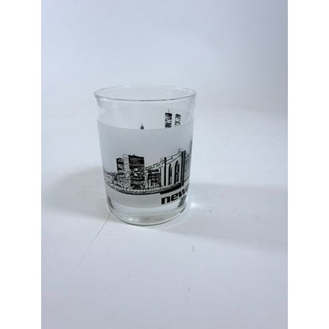 Old Fashioned Rocks Glass Newark EWR Airport Code Cityscape Frosted Middle Vintage Mid Century Skyline Barware Drinkware Rare