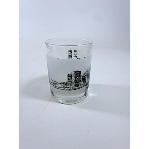 Old Fashioned Rocks Glass Newark EWR Airport Code Cityscape Frosted Middle Vintage Mid Century Skyline Barware Drinkware Rare