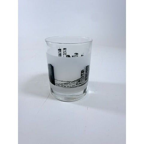 Old Fashioned Rocks Glass Newark EWR Airport Code Cityscape Frosted Middle Vintage Mid Century Skyline Barware Drinkware Rare