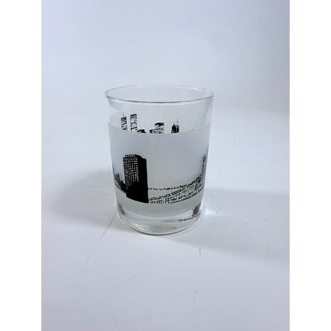 Old Fashioned Rocks Glass Newark EWR Airport Code Cityscape Frosted Middle Vintage Mid Century Skyline Barware Drinkware Rare
