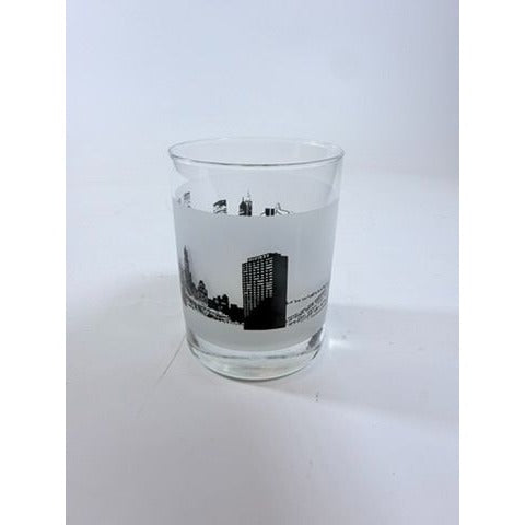 Old Fashioned Rocks Glass Newark EWR Airport Code Cityscape Frosted Middle Vintage Mid Century Skyline Barware Drinkware Rare