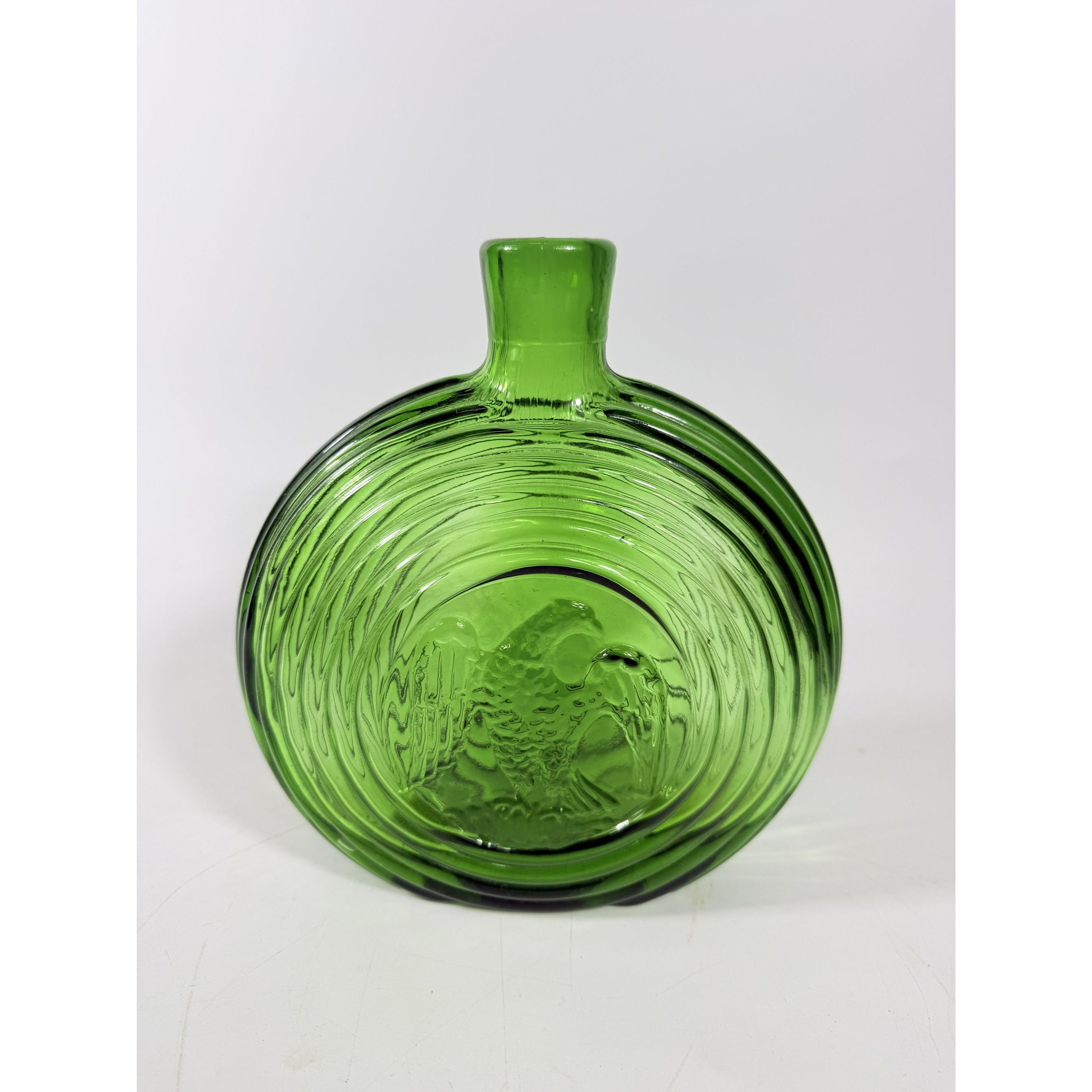 Green Decanter Rossini Empoli Glass Italy Embossed Eagle Green Decanter Vase No Stopper Vintage Barware Collectible Glassware Hand Blown