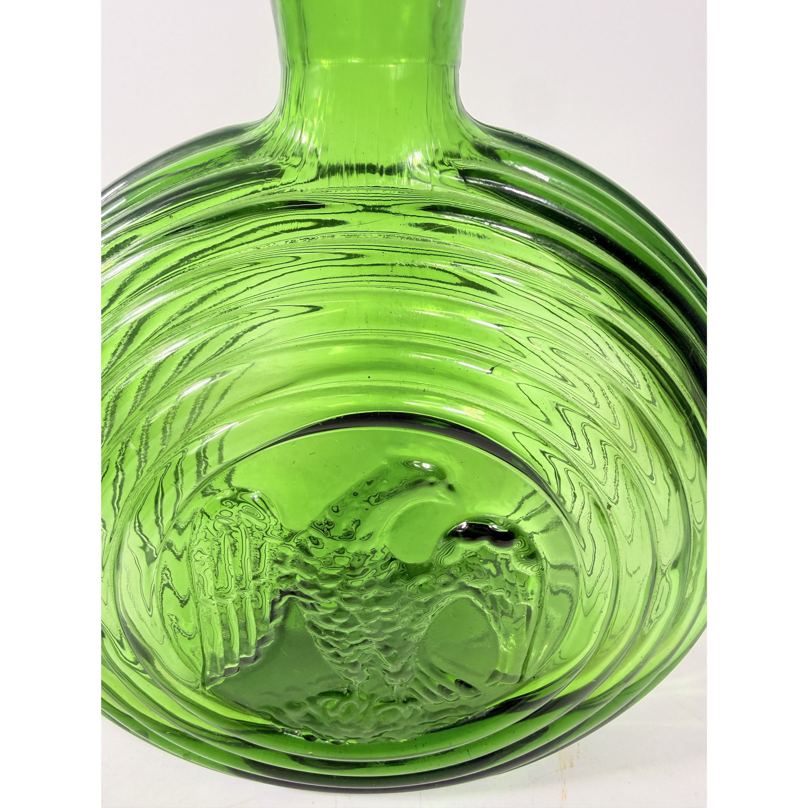 Green Decanter Rossini Empoli Glass Italy Embossed Eagle Green Decanter Vase No Stopper Vintage Barware Collectible Glassware Hand Blown