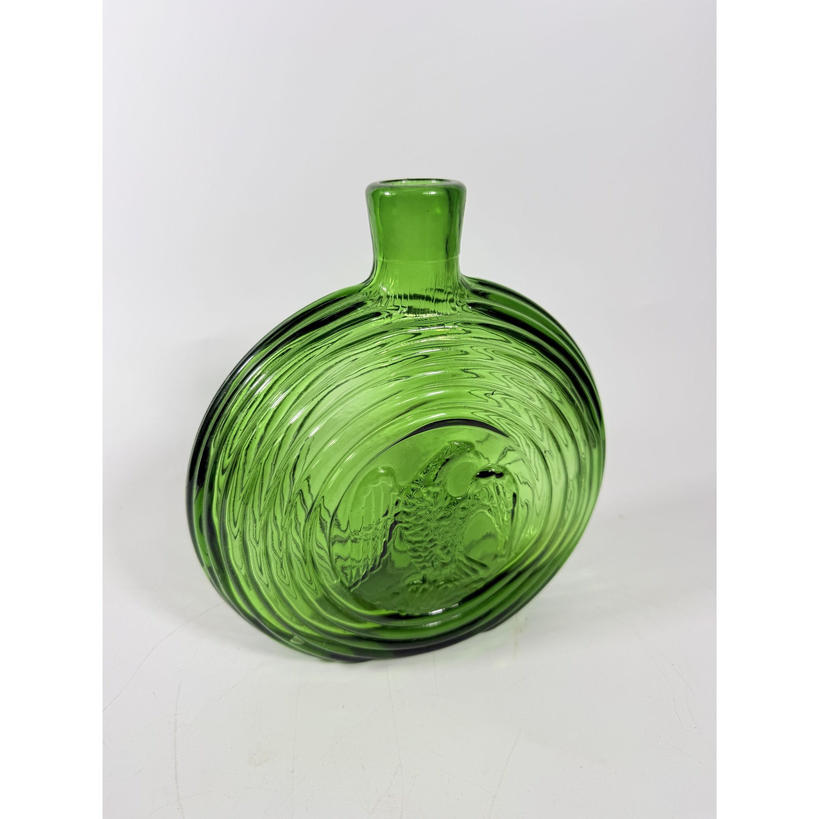 Green Decanter Rossini Empoli Glass Italy Embossed Eagle Green Decanter Vase No Stopper Vintage Barware Collectible Glassware Hand Blown