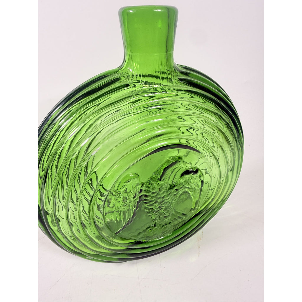 Green Decanter Rossini Empoli Glass Italy Embossed Eagle Green Decanter Vase No Stopper Vintage Barware Collectible Glassware Hand Blown