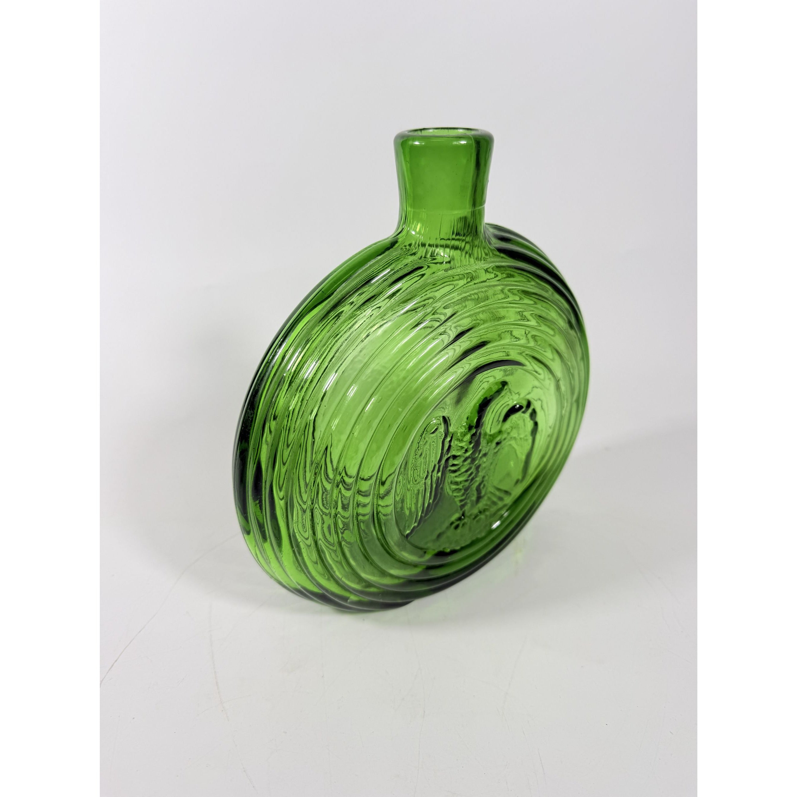 Green Decanter Rossini Empoli Glass Italy Embossed Eagle Green Decanter Vase No Stopper Vintage Barware Collectible Glassware Hand Blown
