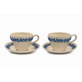 Cup and Saucer Tea Coffee Wedgwood Set Pair 2 Etruria & Barlaston Embossed Queensware White Blue Vintage Replacement China Grandmillennial