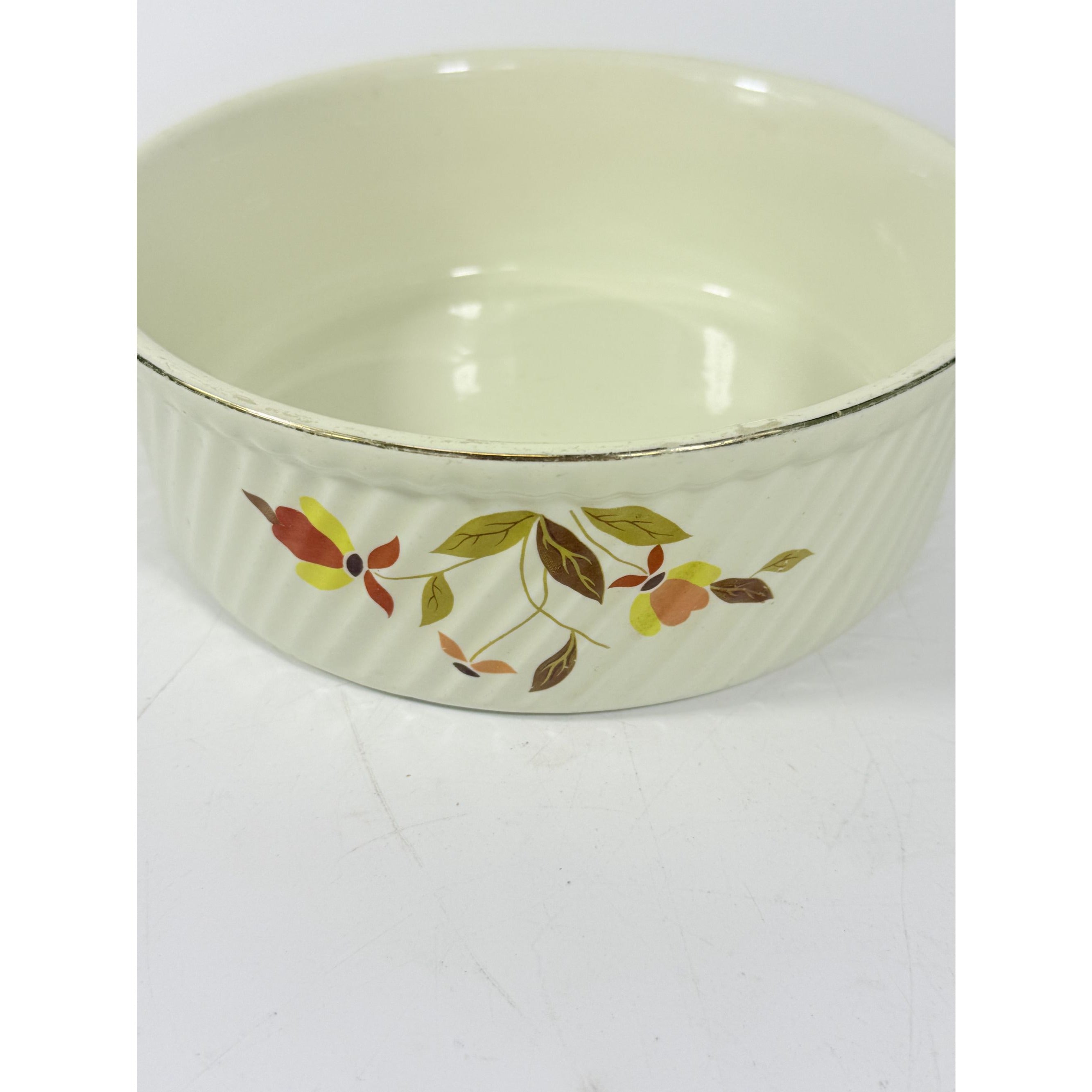 Souffle/Round Casserole Baking Dish Hall’s Jewel Tea Autumn Leaf Mid Century Cookware Bakeware Kitchenware Vintage Farmhouse Cottage Granny
