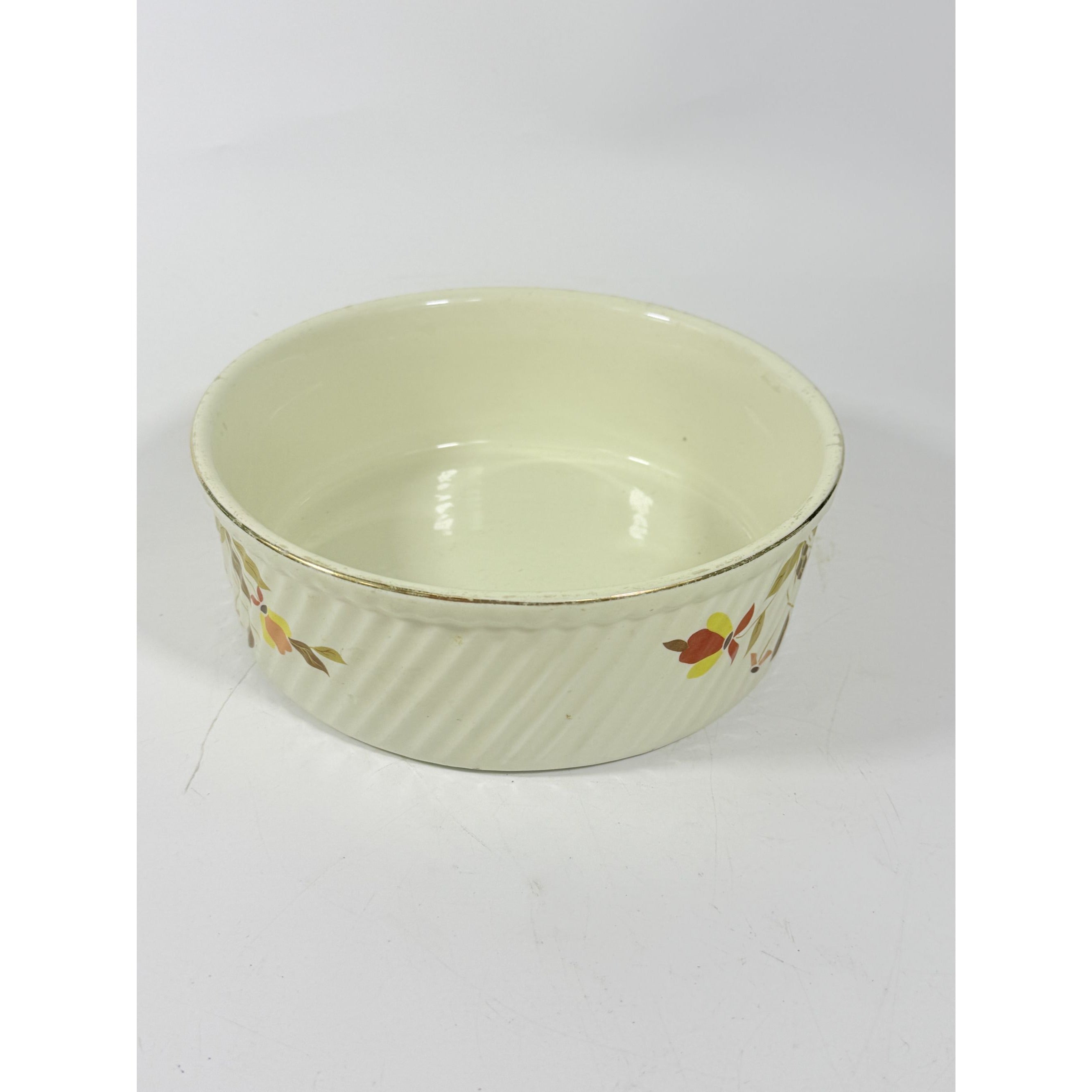 Souffle/Round Casserole Baking Dish Hall’s Jewel Tea Autumn Leaf Mid Century Cookware Bakeware Kitchenware Vintage Farmhouse Cottage Granny
