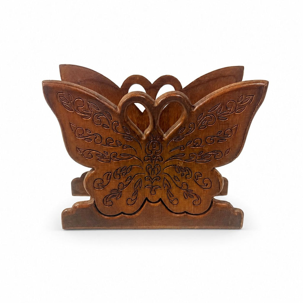 Wooden Napkin Letter Holder Butterfly Carved Retro Mid Century Folk Art Kitchen Home Decor Wood Kitcheware