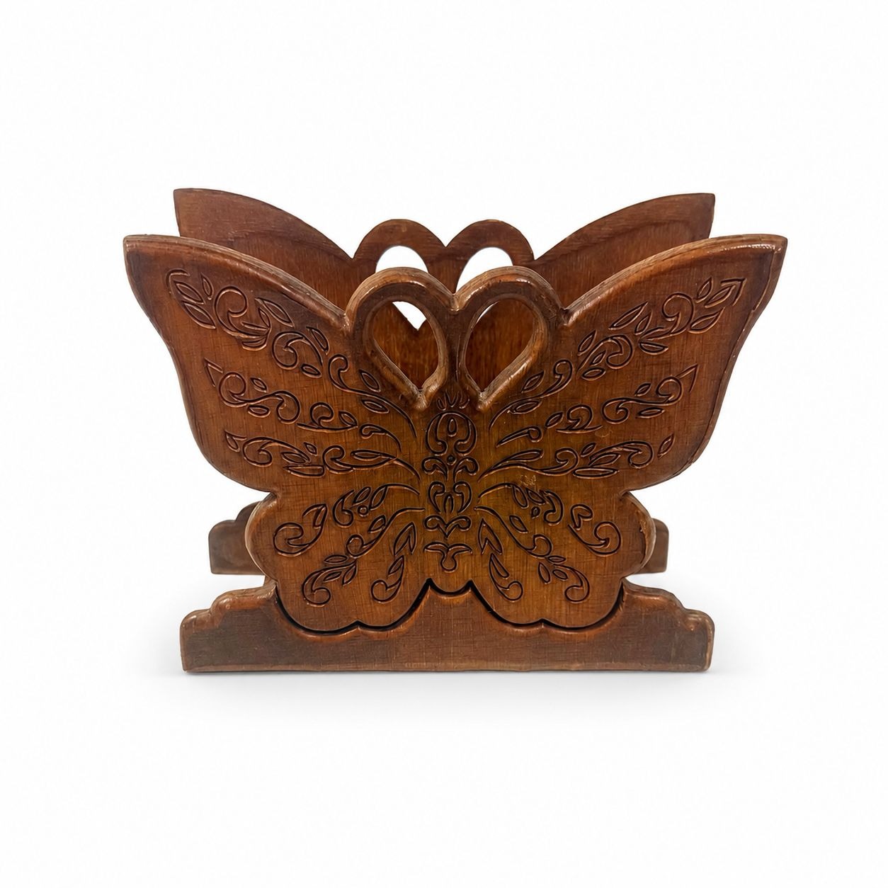 Wooden Napkin Letter Holder Butterfly Carved Retro Mid Century Folk Art Kitchen Home Decor Wood Kitcheware
