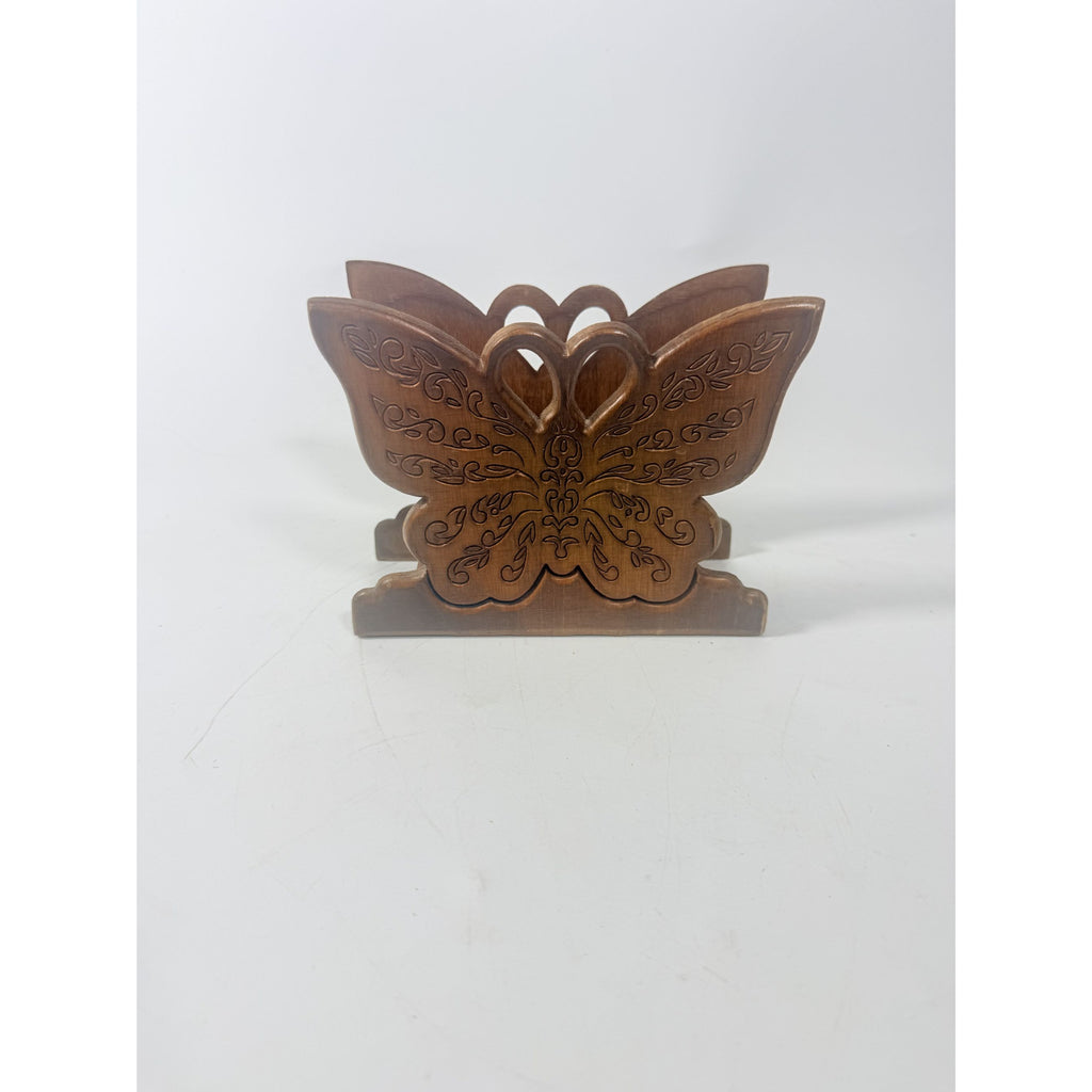 Wooden Napkin Letter Holder Butterfly Carved Retro Mid Century Folk Art Kitchen Home Decor Wood Kitcheware