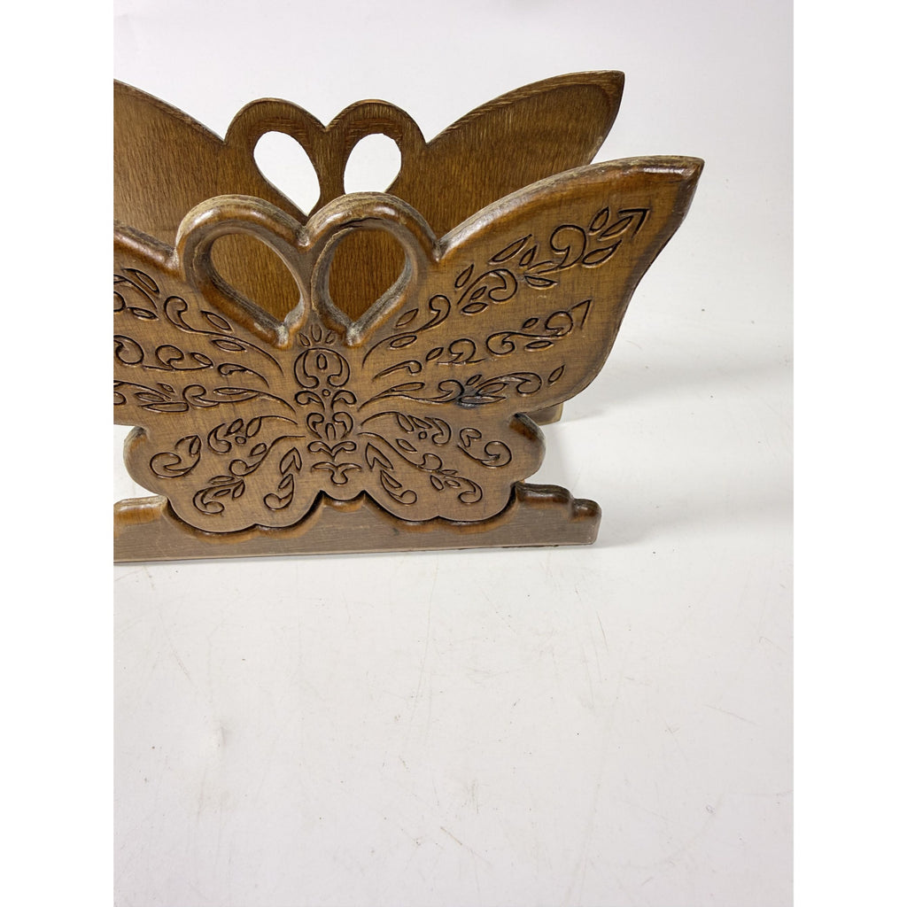 Wooden Napkin Letter Holder Butterfly Carved Retro Mid Century Folk Art Kitchen Home Decor Wood Kitcheware