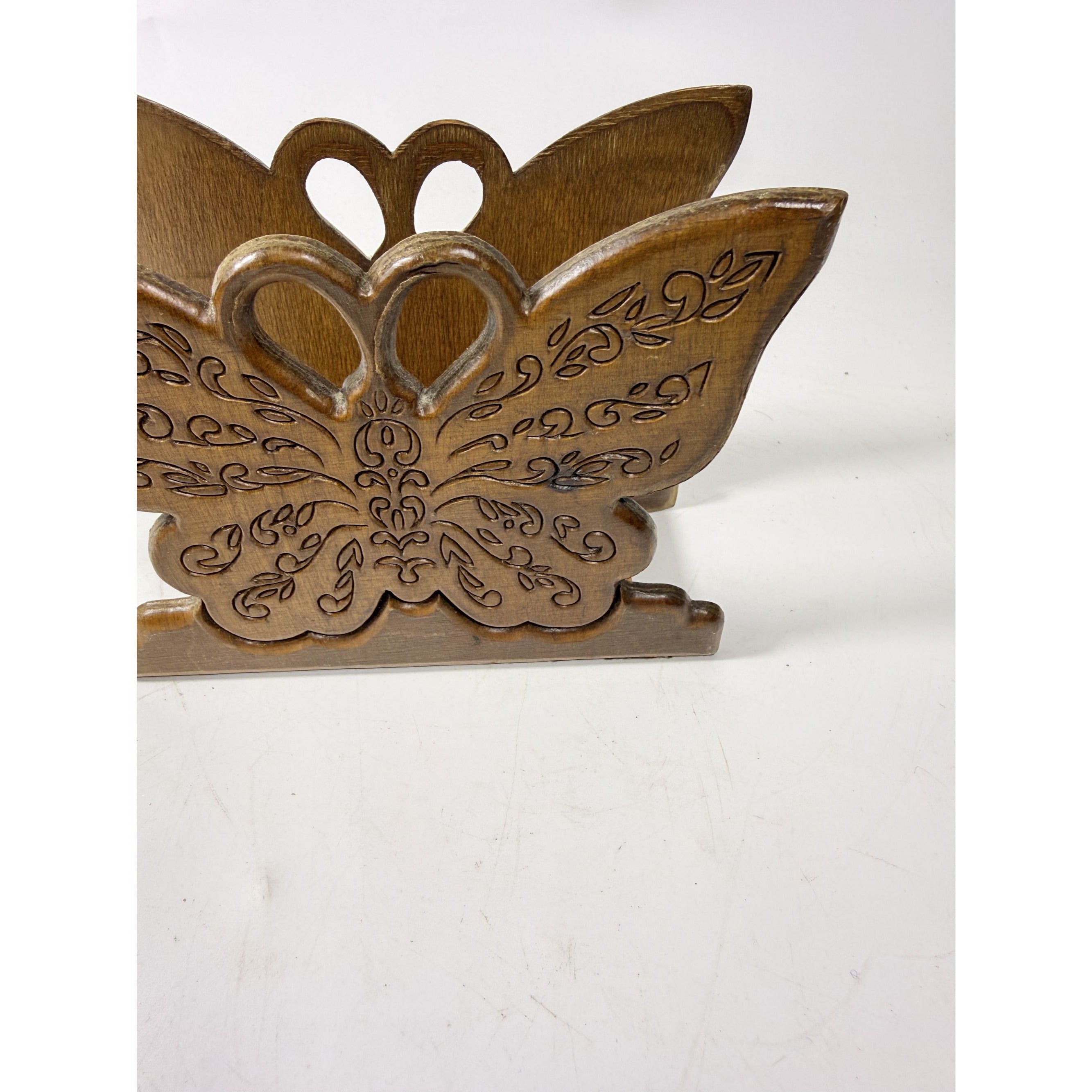 Wooden Napkin Letter Holder Butterfly Carved Retro Mid Century Folk Art Kitchen Home Decor Wood Kitcheware