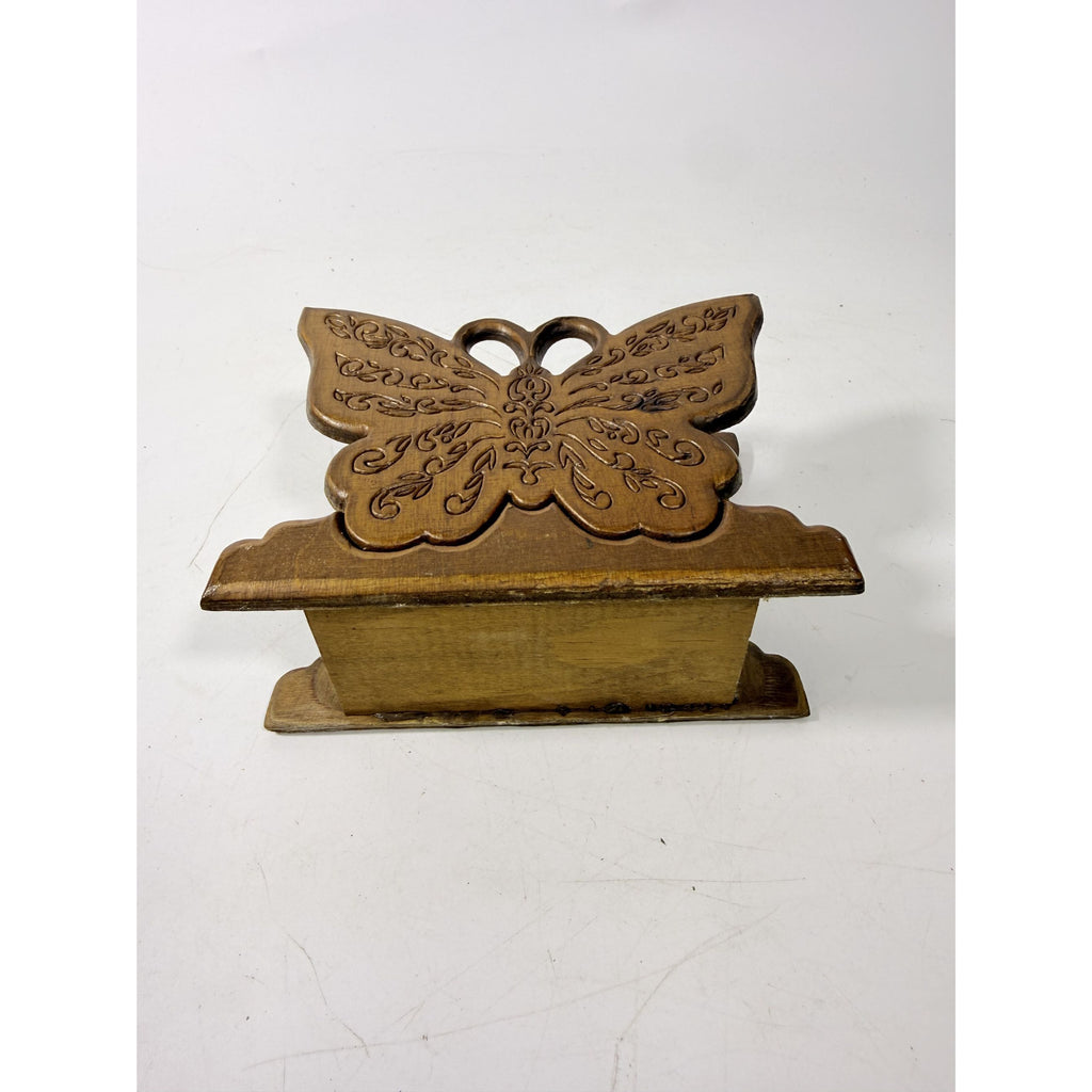 Wooden Napkin Letter Holder Butterfly Carved Retro Mid Century Folk Art Kitchen Home Decor Wood Kitcheware