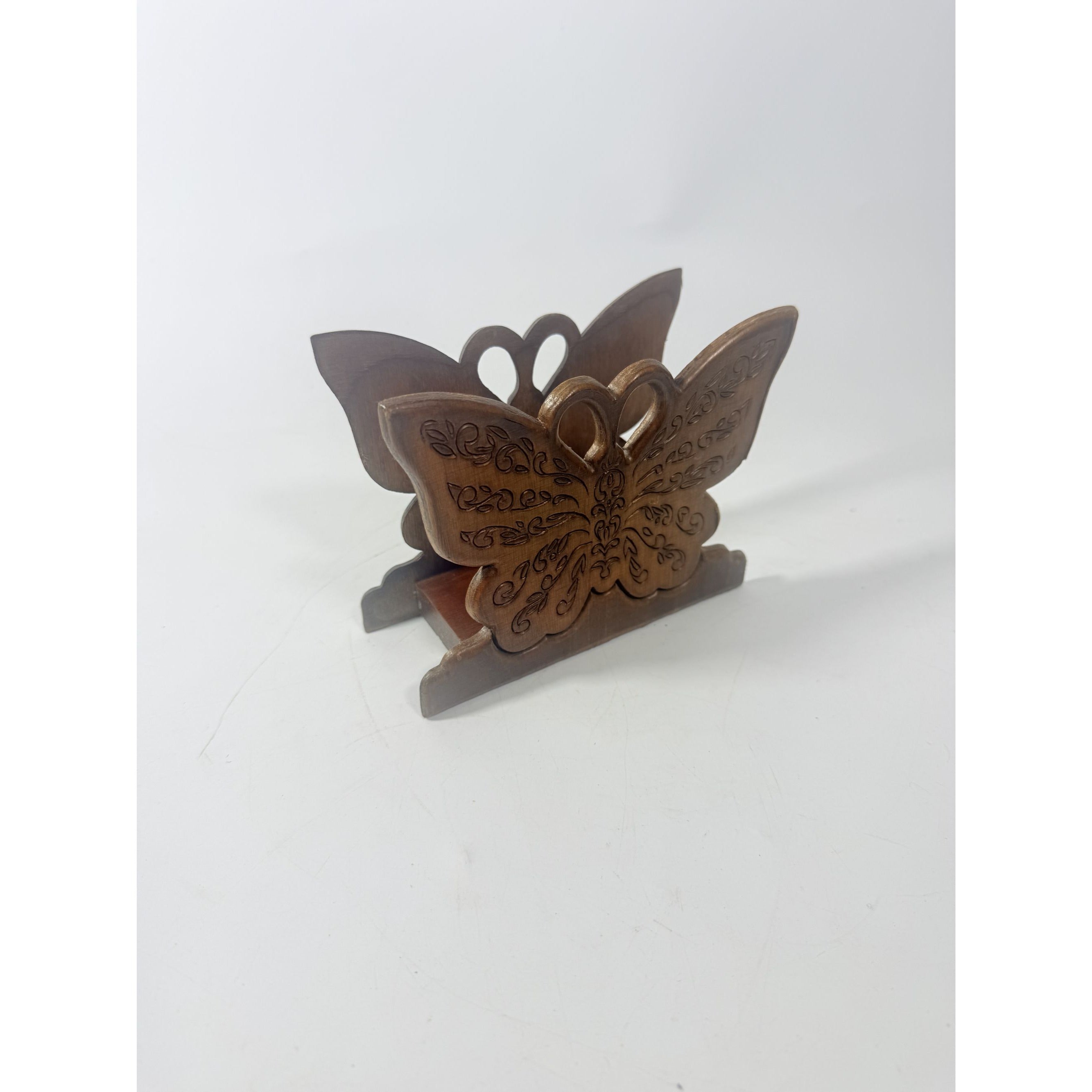 Wooden Napkin Letter Holder Butterfly Carved Retro Mid Century Folk Art Kitchen Home Decor Wood Kitcheware
