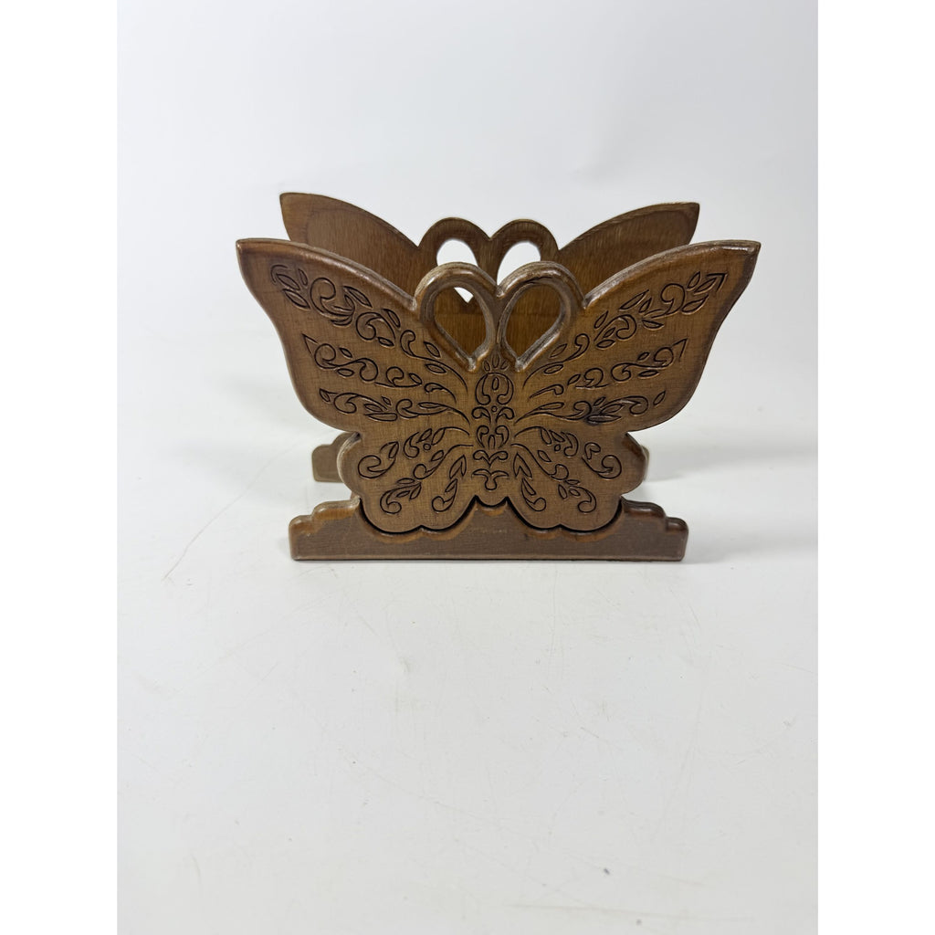 Wooden Napkin Letter Holder Butterfly Carved Retro Mid Century Folk Art Kitchen Home Decor Wood Kitcheware