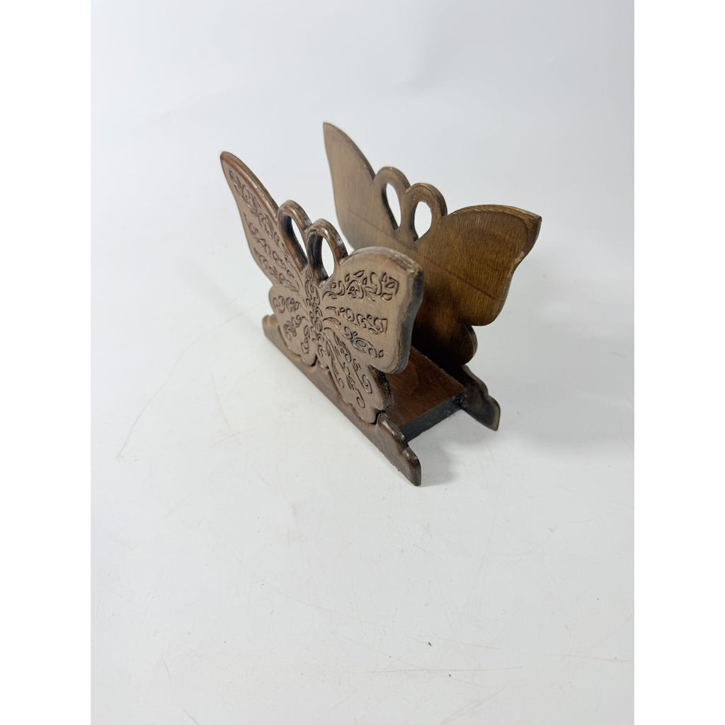 Wooden Napkin Letter Holder Butterfly Carved Retro Mid Century Folk Art Kitchen Home Decor Wood Kitcheware
