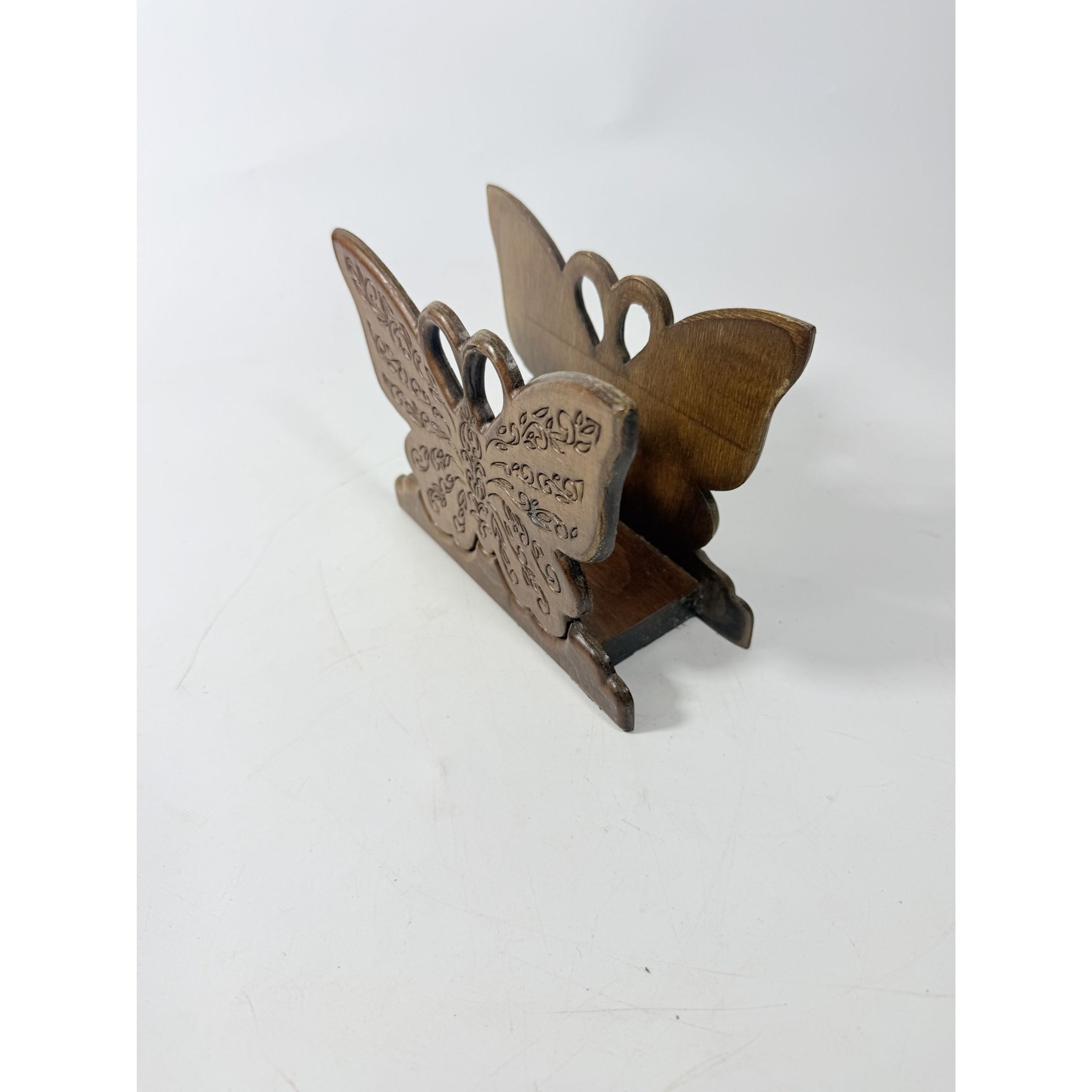 Wooden Napkin Letter Holder Butterfly Carved Retro Mid Century Folk Art Kitchen Home Decor Wood Kitcheware
