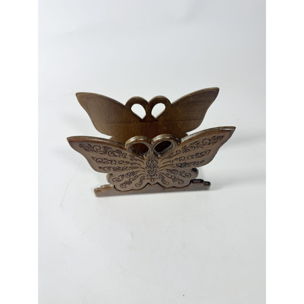 Wooden Napkin Letter Holder Butterfly Carved Retro Mid Century Folk Art Kitchen Home Decor Wood Kitcheware