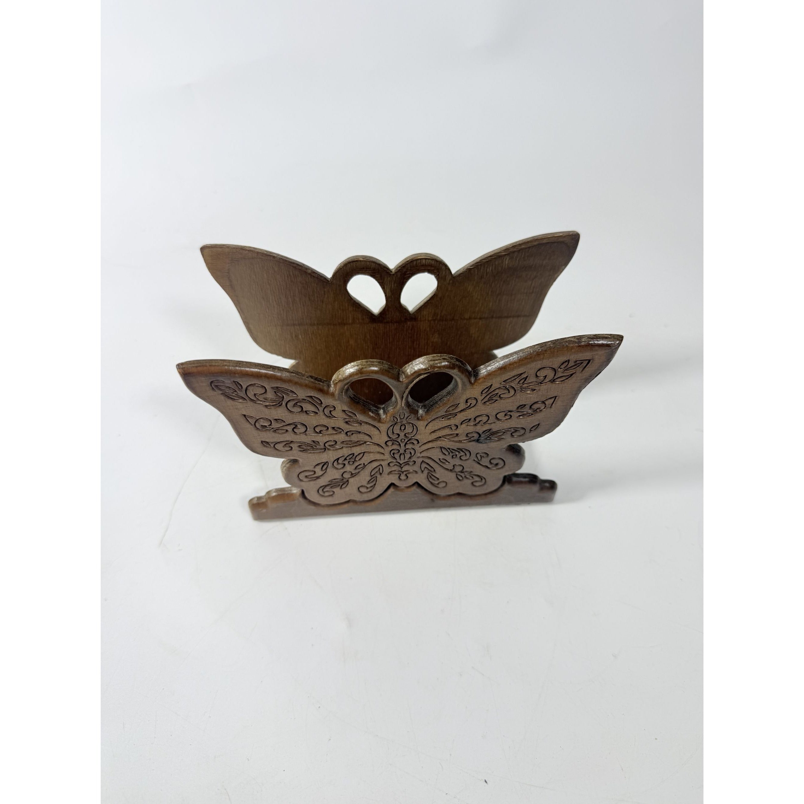 Wooden Napkin Letter Holder Butterfly Carved Retro Mid Century Folk Art Kitchen Home Decor Wood Kitcheware