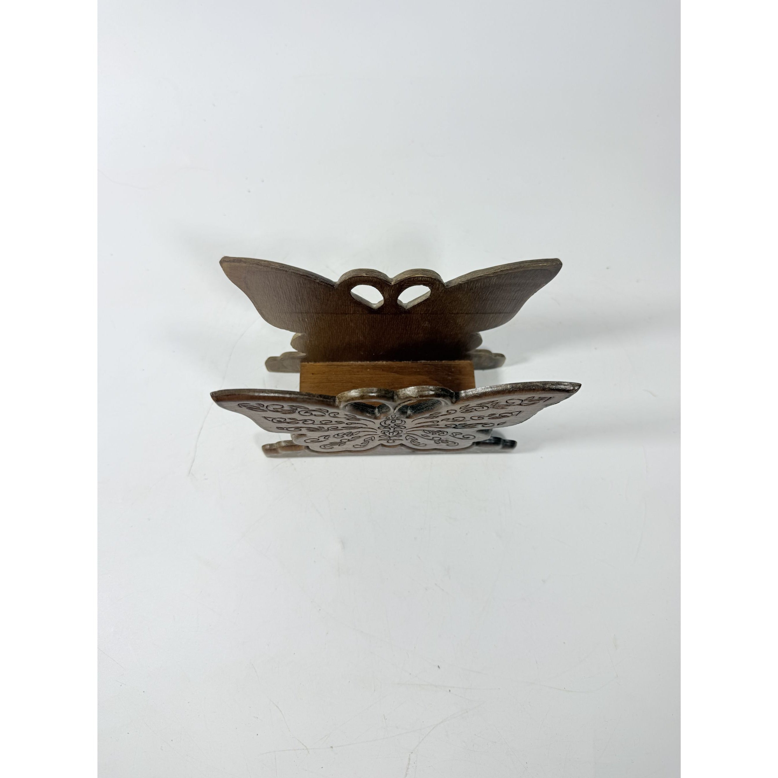 Wooden Napkin Letter Holder Butterfly Carved Retro Mid Century Folk Art Kitchen Home Decor Wood Kitcheware