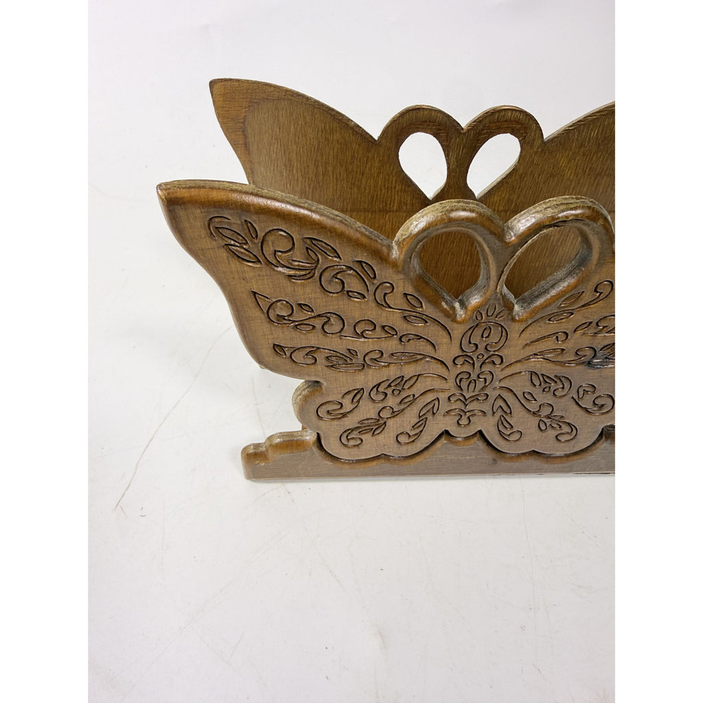 Wooden Napkin Letter Holder Butterfly Carved Retro Mid Century Folk Art Kitchen Home Decor Wood Kitcheware