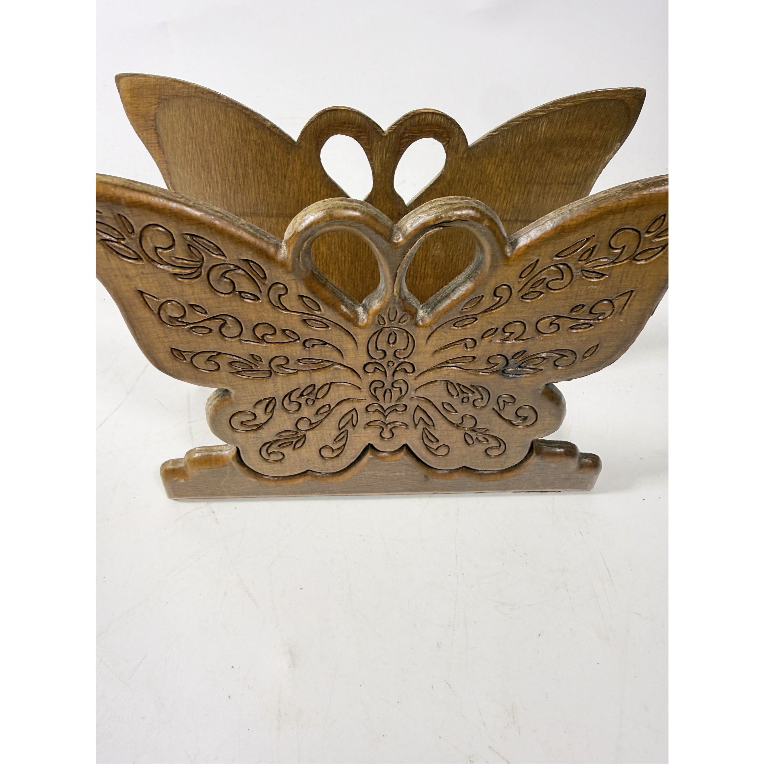 Wooden Napkin Letter Holder Butterfly Carved Retro Mid Century Folk Art Kitchen Home Decor Wood Kitcheware